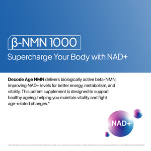 Decode Age NMN Supplement / 99.9% Pure Beta NMN / NAD+ Booster for Energy, Metabolism, Cellular Repair & Skin Health / 1000mg, 60 Capsules, Veg