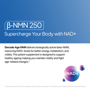 Decode Age NMN Supplement / 99.9% Pure Beta NMN / NAD+ Booster for Energy, Metabolism, Cellular Repair & Skin Health / 30 Capsules, Veg