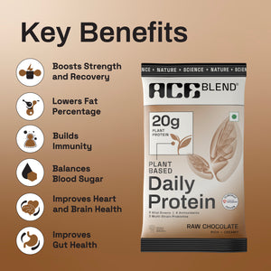 Ace Blend Daily 20G Plant Protein, No Added Sugar - Raw Chocolate / Green Lemonade flavours (5 Servings)