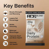 Ace Blend Daily 20G Plant Protein, No Added Sugar - Raw Chocolate / Green Lemonade flavours (5 Servings)