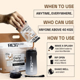 Ace Blend Daily 20G Plant Protein, No Added Sugar - Raw Chocolate / Green Lemonade flavours (5 Servings)