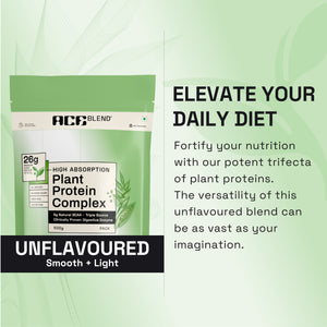 Ace Blend Unflavoured Plant Protein Triple Complex, 500 g - 26G Protein per Serving, Gut Friendly