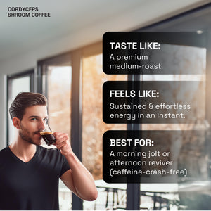 Ace Blend Cordyceps Shroom Coffee, (5 Serves) - Boosts Immunity & Energy, Instant Medium Roast Blend