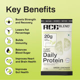 Ace Blend Daily 20G Plant Protein, No Added Sugar - Raw Chocolate / Green Lemonade flavours (5 Servings)