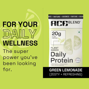 Ace Blend Daily 20G Plant Protein, No Added Sugar - Raw Chocolate / Green Lemonade flavours (5 Servings)