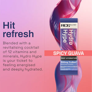 Ace Blend Hydro Hype, Natural Beetroot Extract with Vitamins & Minerals - Java Plum / Spicy Guava / Lemon Raspberry flavours (5 Sachets)